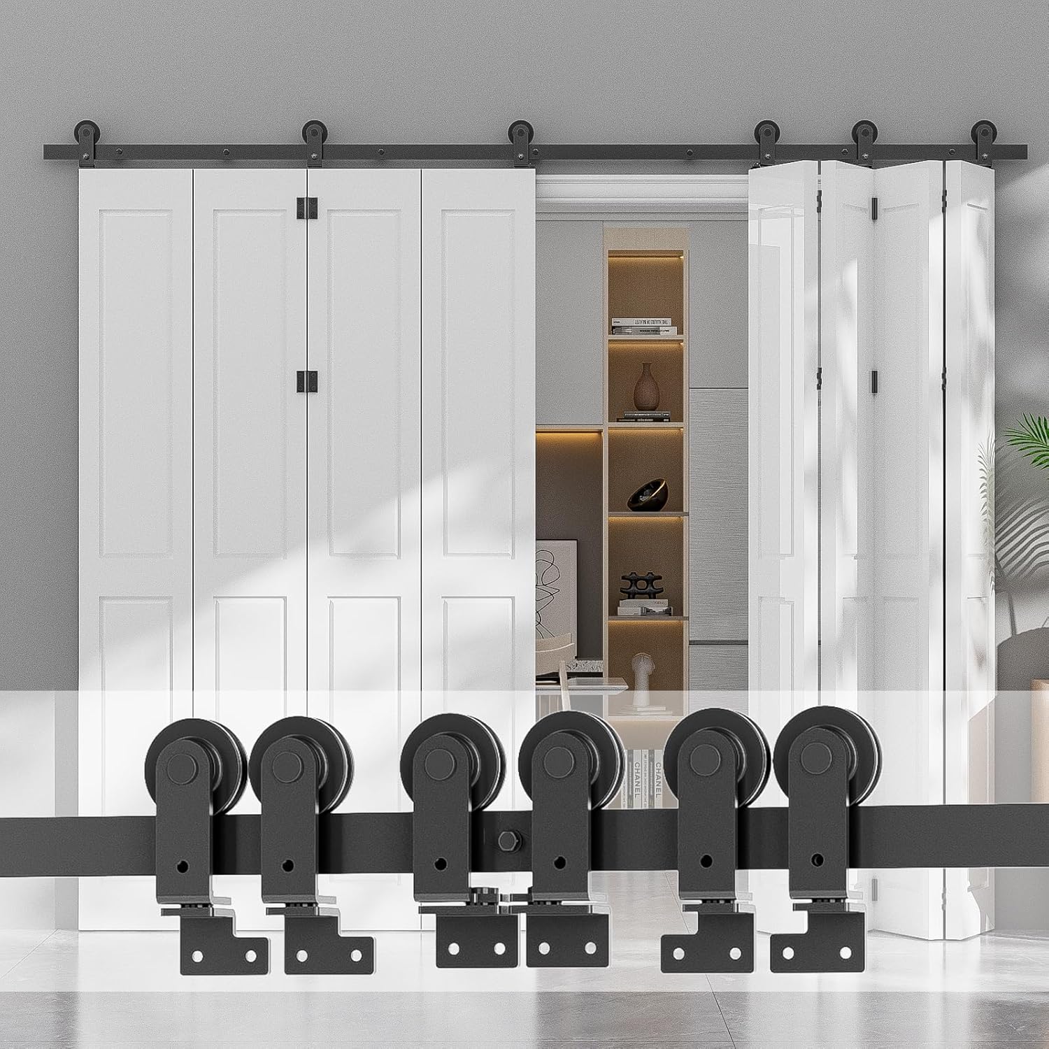 5FT Sliding Track Bi-Folding Barn Door Hardware Kit for 8 Doors