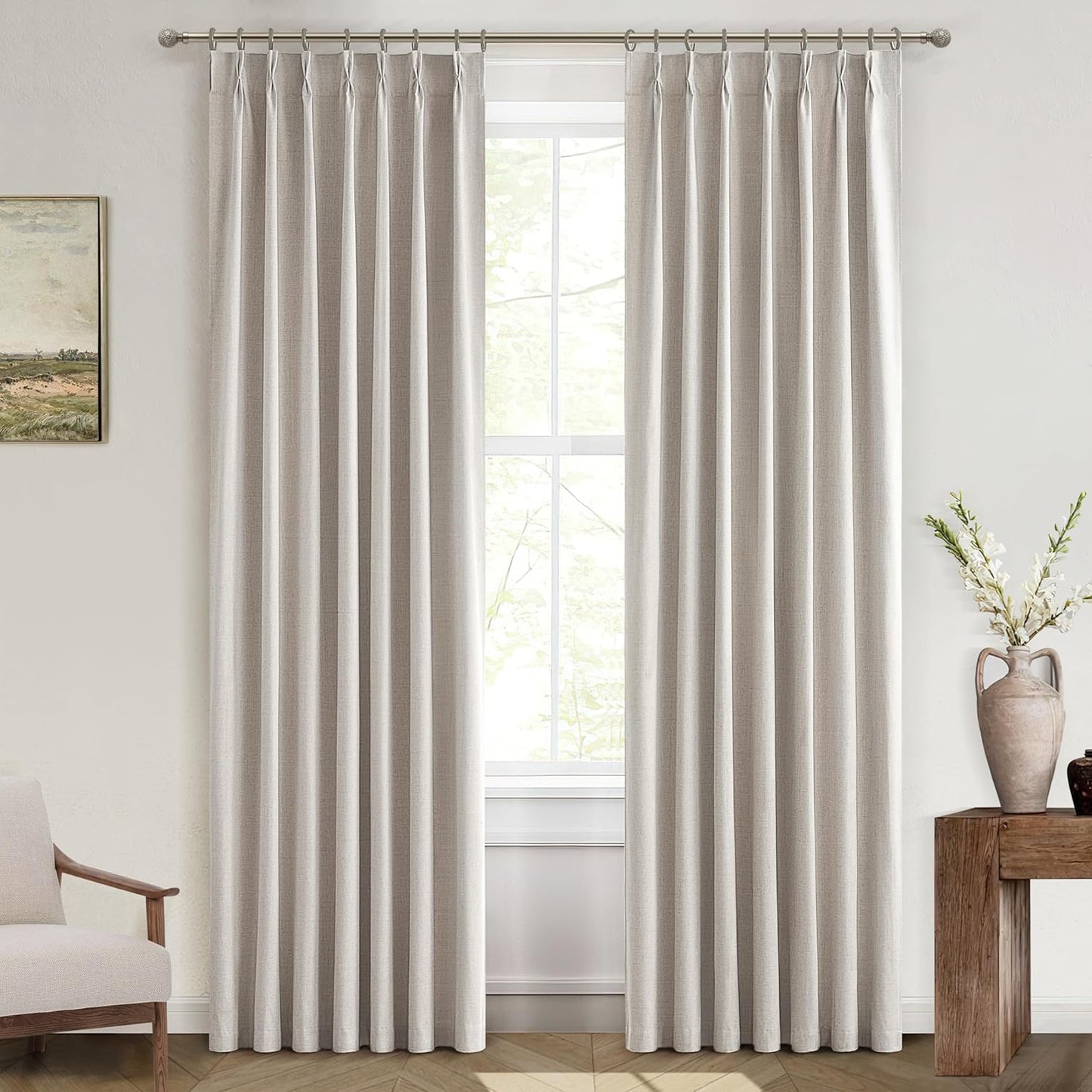 Natural Linen Pinch Pleated Blackout Curtains for Home Decor