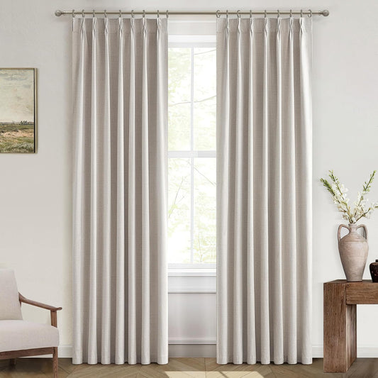 Natural Linen Pinch Pleated Blackout Curtains for Home Decor