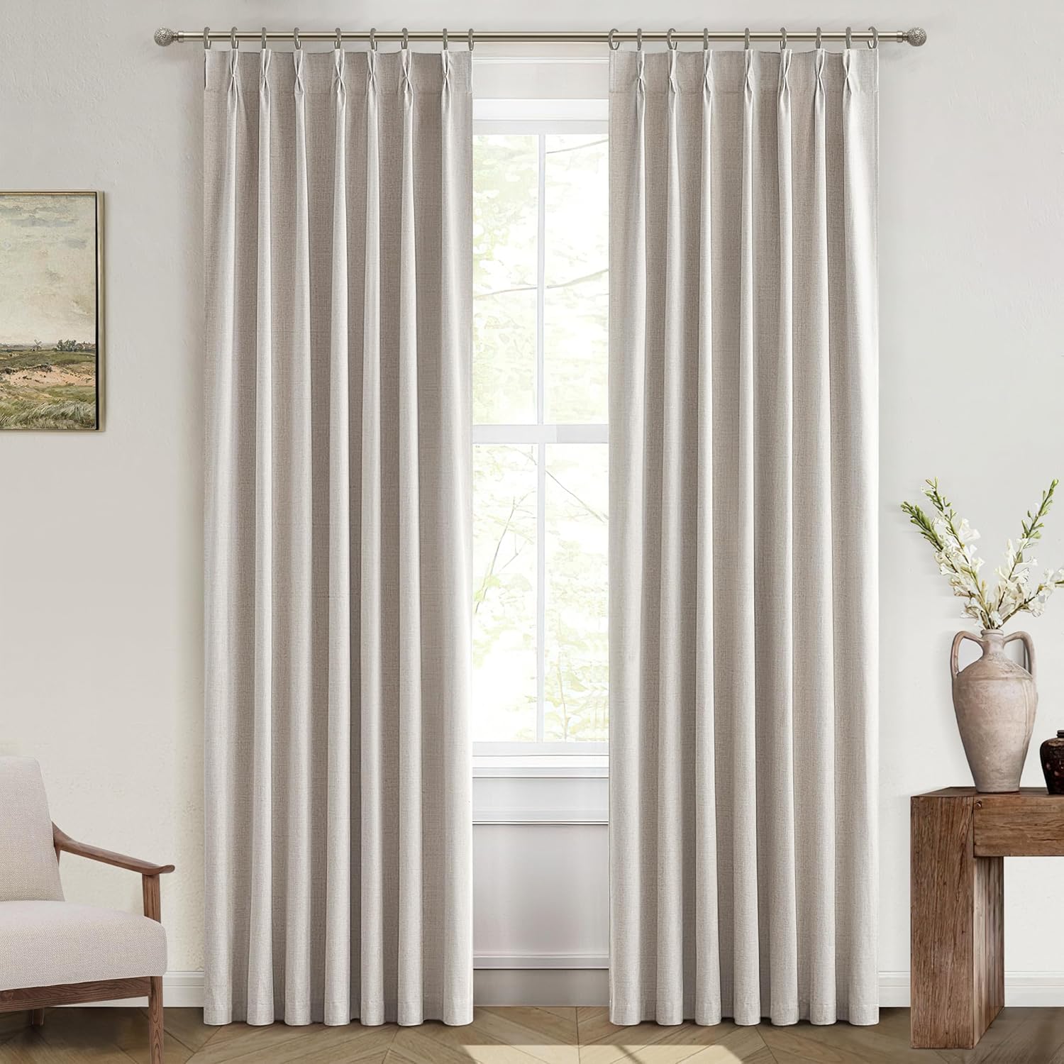 8ft Natural Linen Blackout Curtains - Farmhouse Chic!