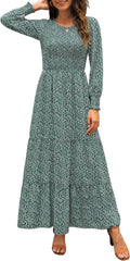 Annebouti Women's Fall Long Sleeve Floral Maxi Dress - Smocked Fit