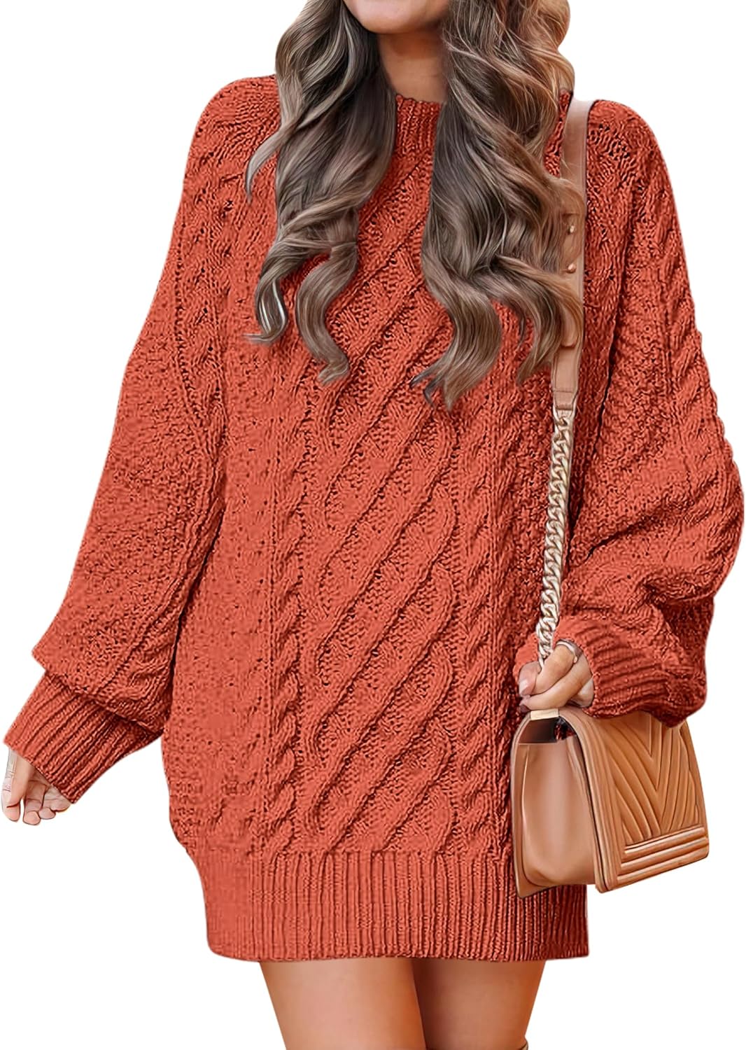 Oversized Cable Knit Sweater Dress for Women - Trendy Fall Style