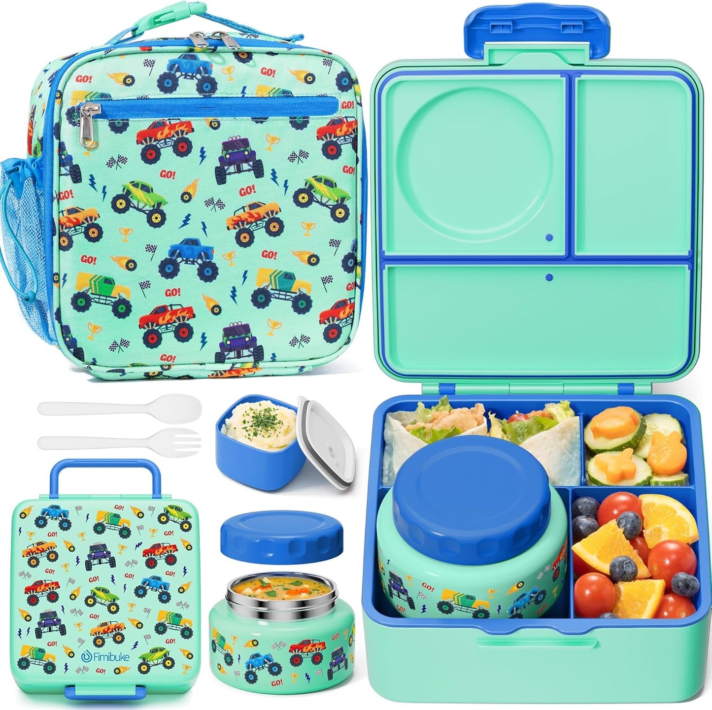 Fimibuke Kids Bento Lunch Box Set with Thermos for School Use