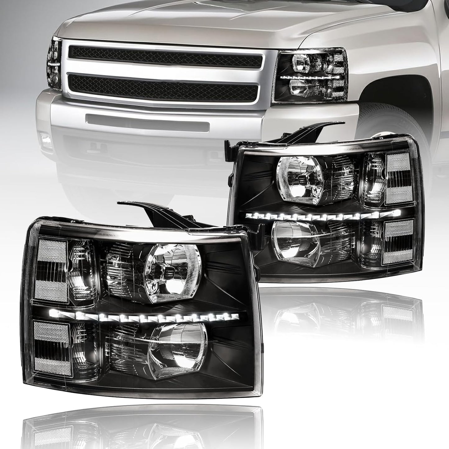 LED DRL Headlights Assembly for 07-13 Chevy Silverado Models