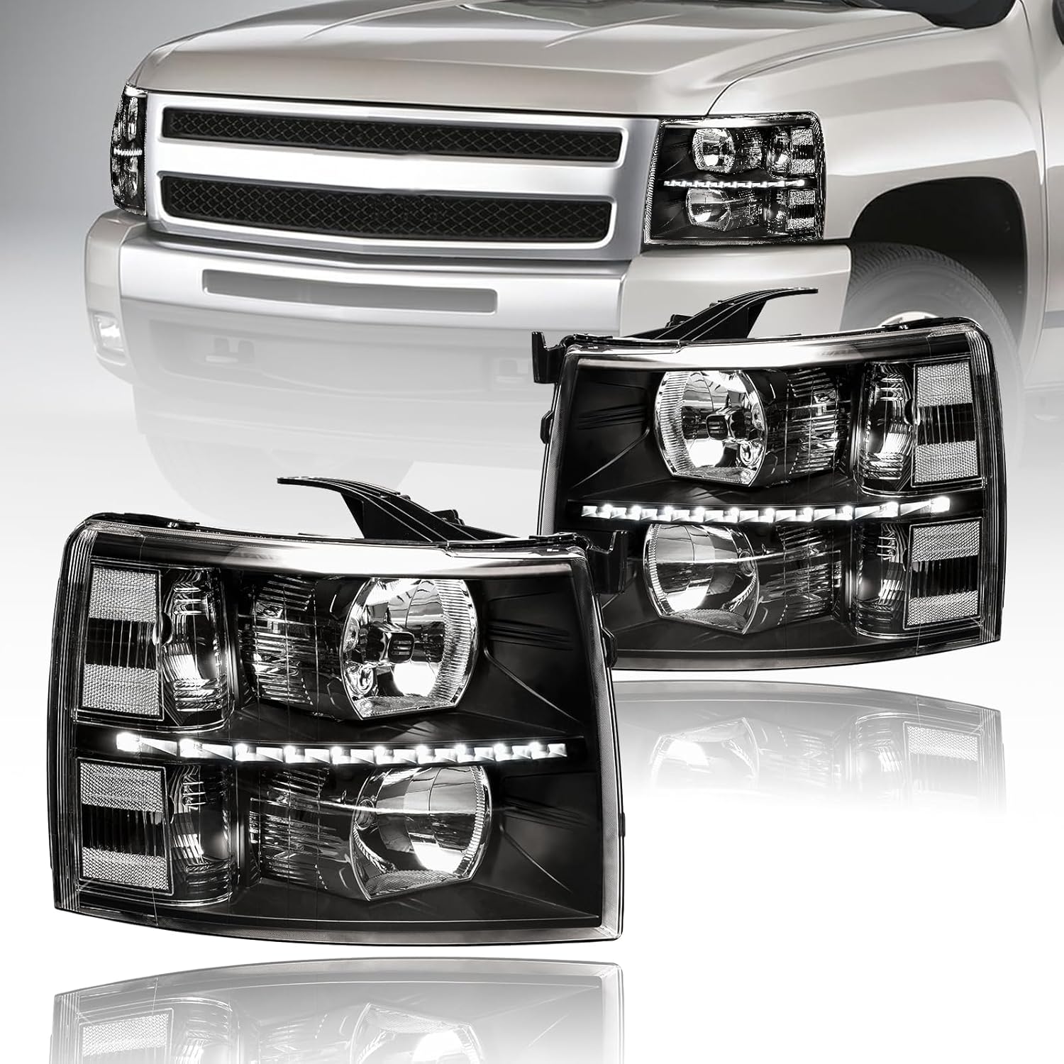 LED DRL Headlights Assembly for 07-13 Chevy Silverado Models