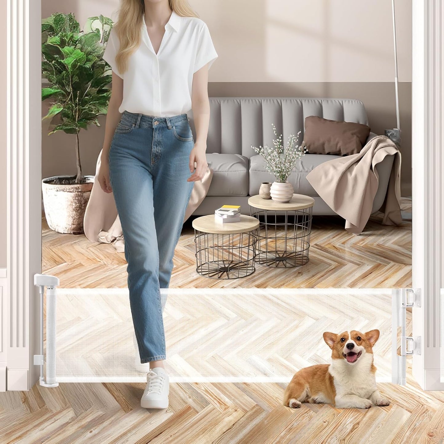 14 Inch Tall Short Dog Gate for Small Pets - Retractable Design