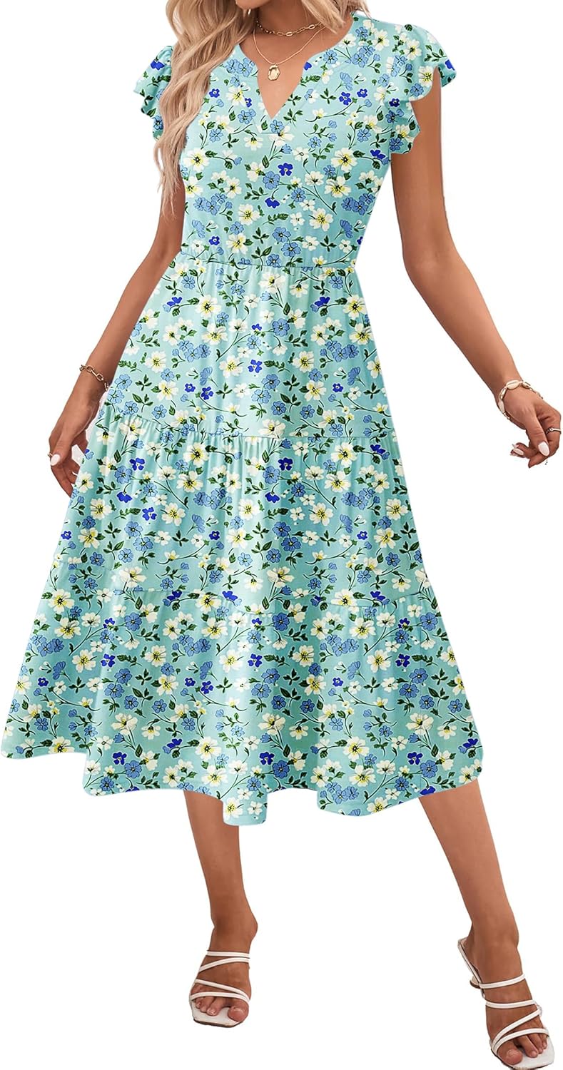 Zeagoo Womens Summer Casual Dresses with Ruffle Sleeves and Pockets