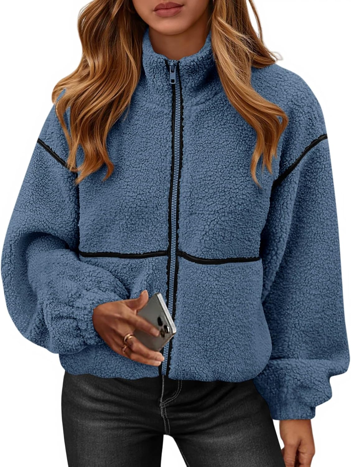 KIRUNDO Fleece Jacket Women Sherpa Oversized Zip Up Coats