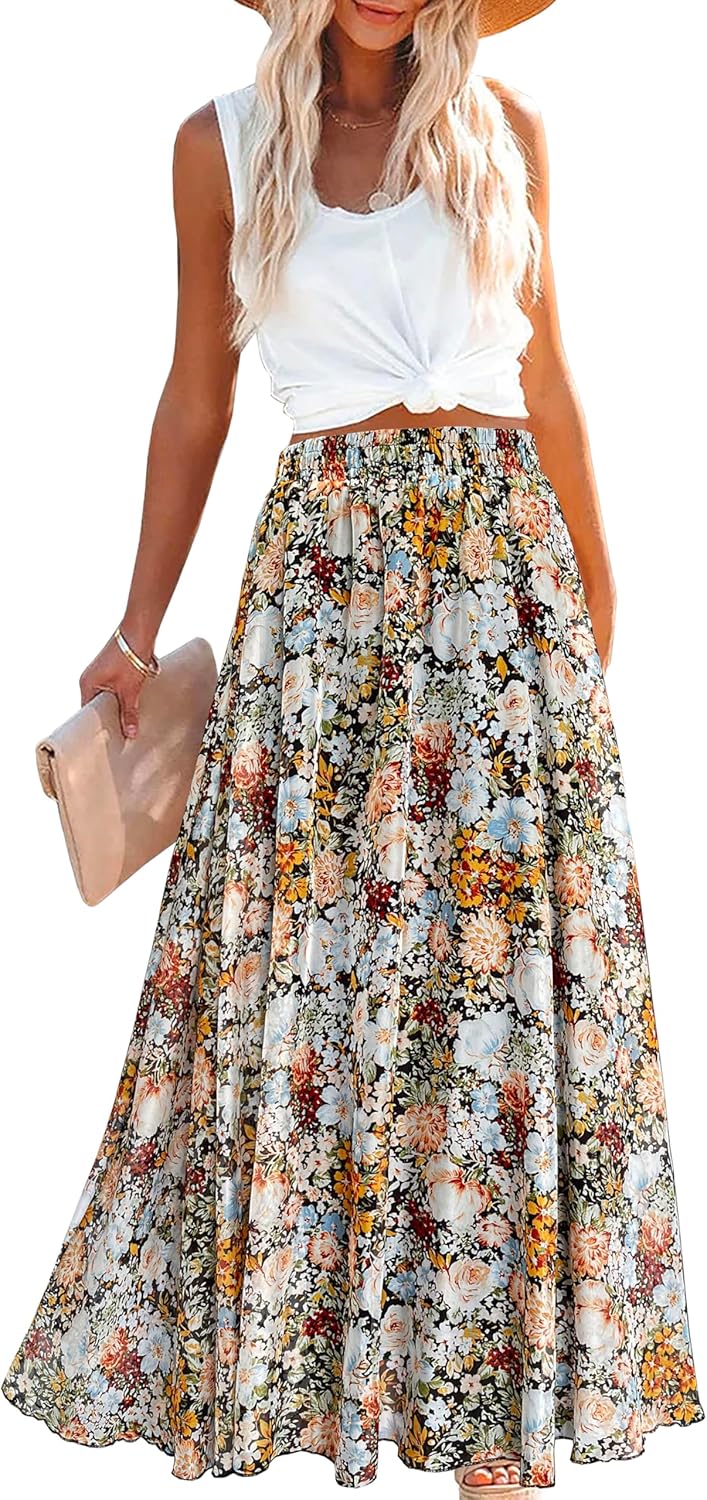 Afibi Women Full Length Chiffon Maxi Beach Skirt for Summer