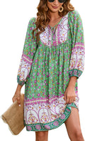 Bluetime Women Casual Summer Dress Boho V Neck 3/4 Sleeve - Flowy off