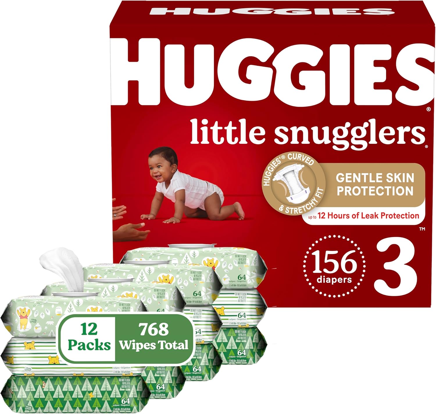 Huggies Little Snugglers Bundle: Size 3 Diapers & Natural Care Wipes