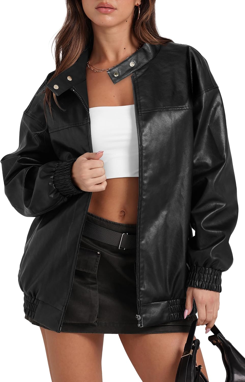 Oversized Faux Leather Motorcycle Jacket for Women in 2025