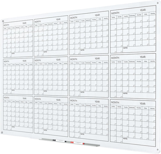 J&J worldwide Glass Whiteboard Yearly Calendar for Home Office