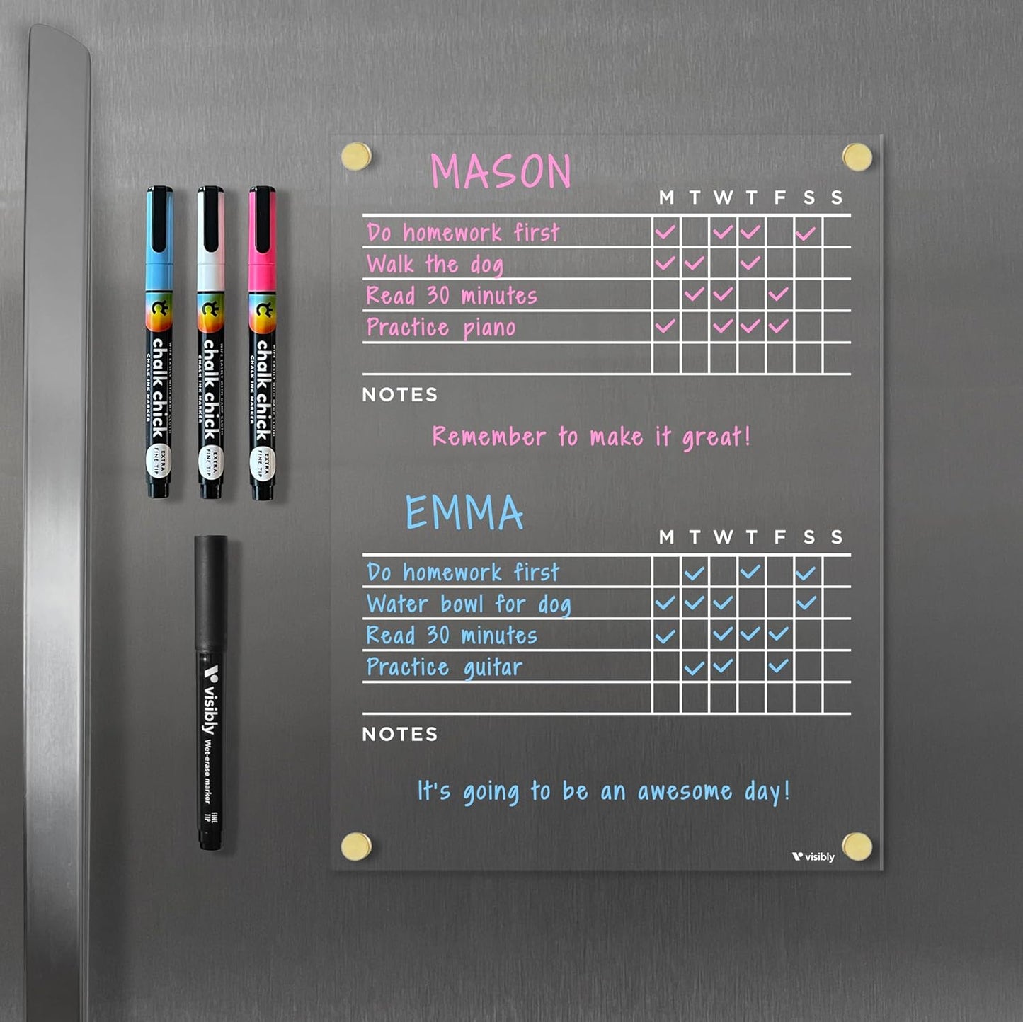 Magnetic Acrylic Chore Chart for Fridge with Markers Included
