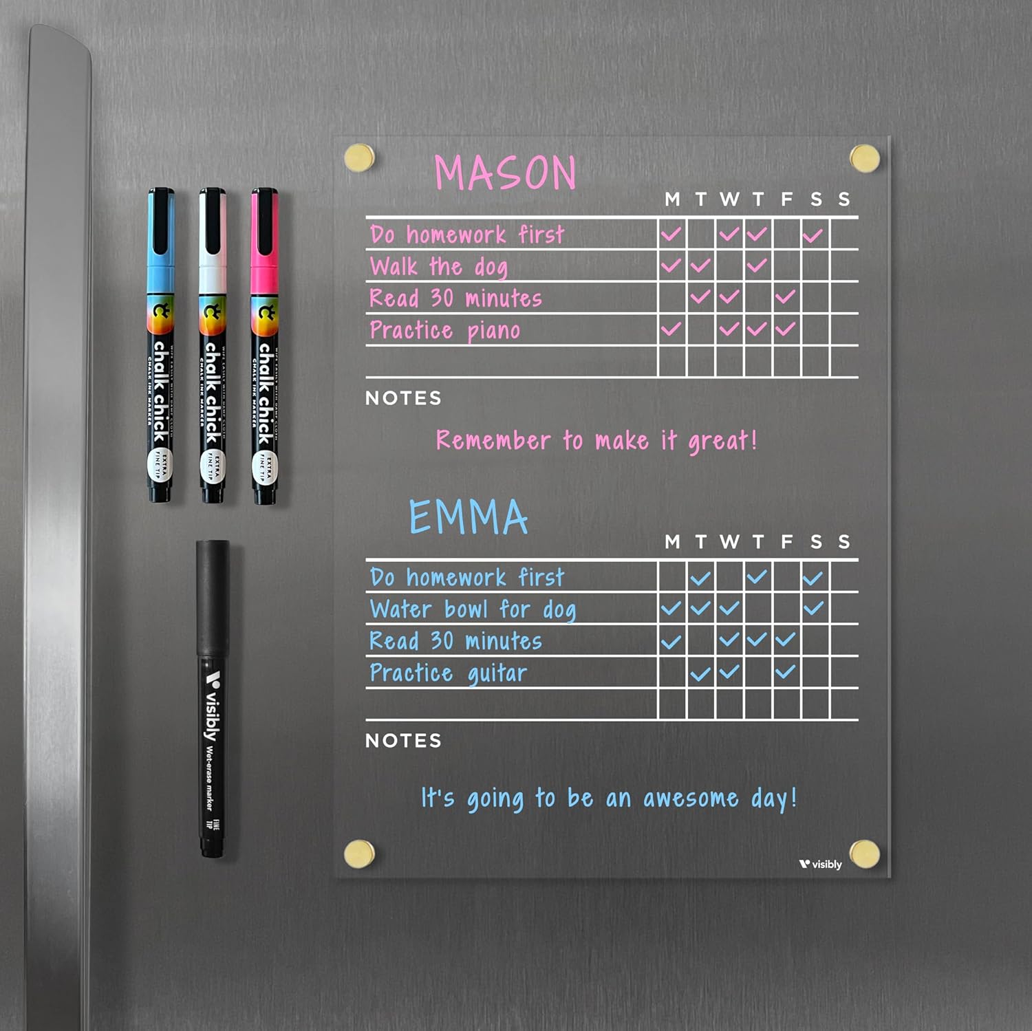 Magnetic Acrylic Chore Chart for Fridge with Markers Included
