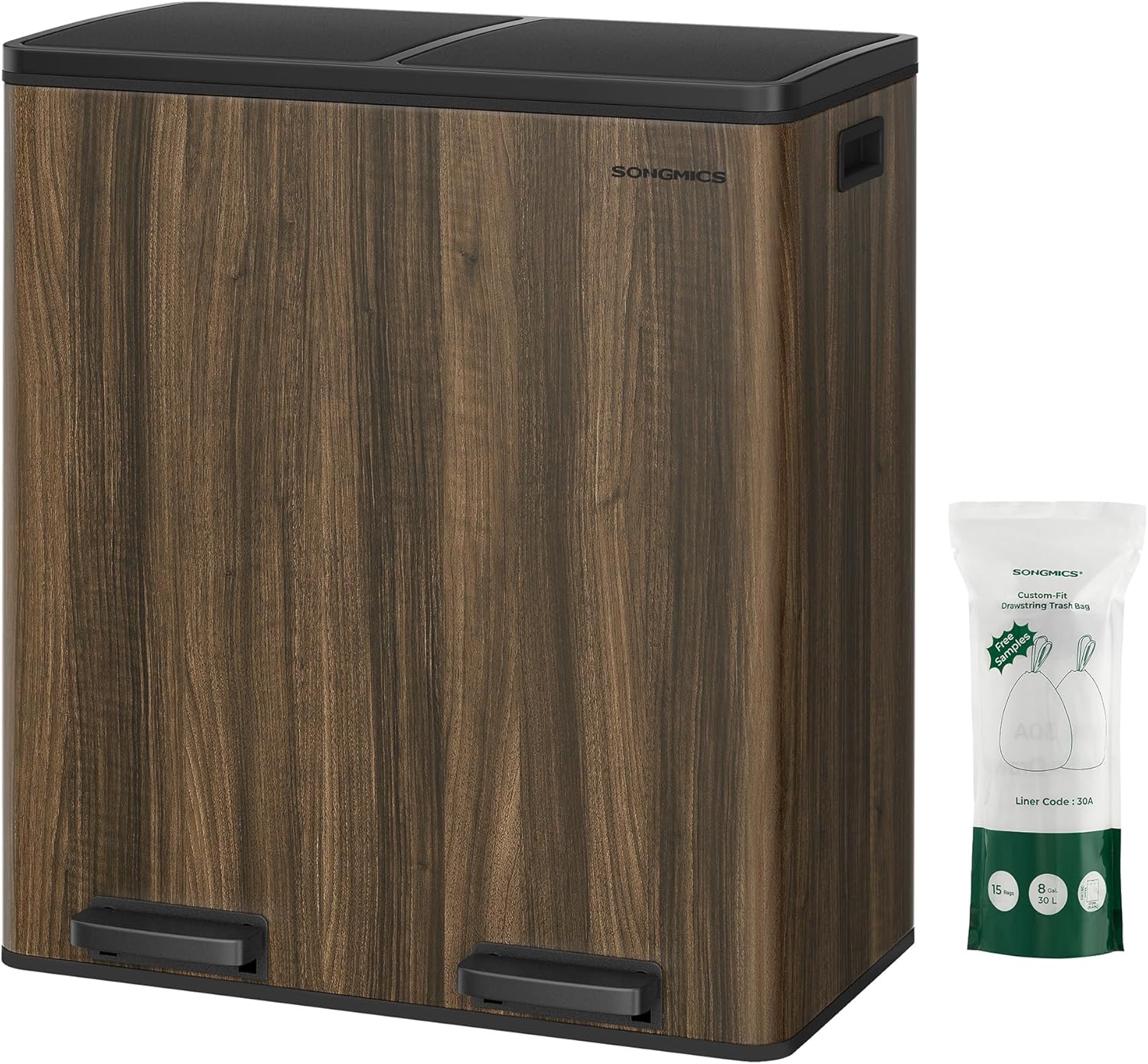 SONGMICS 2 x 8-Gallon Trash Can with Hands-Free Operation