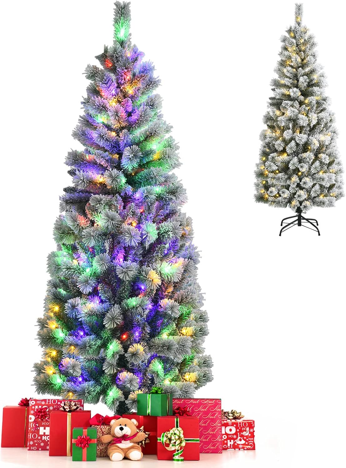 GOFLAME 6ft Snow Flocked Artificial Christmas Tree with Lights