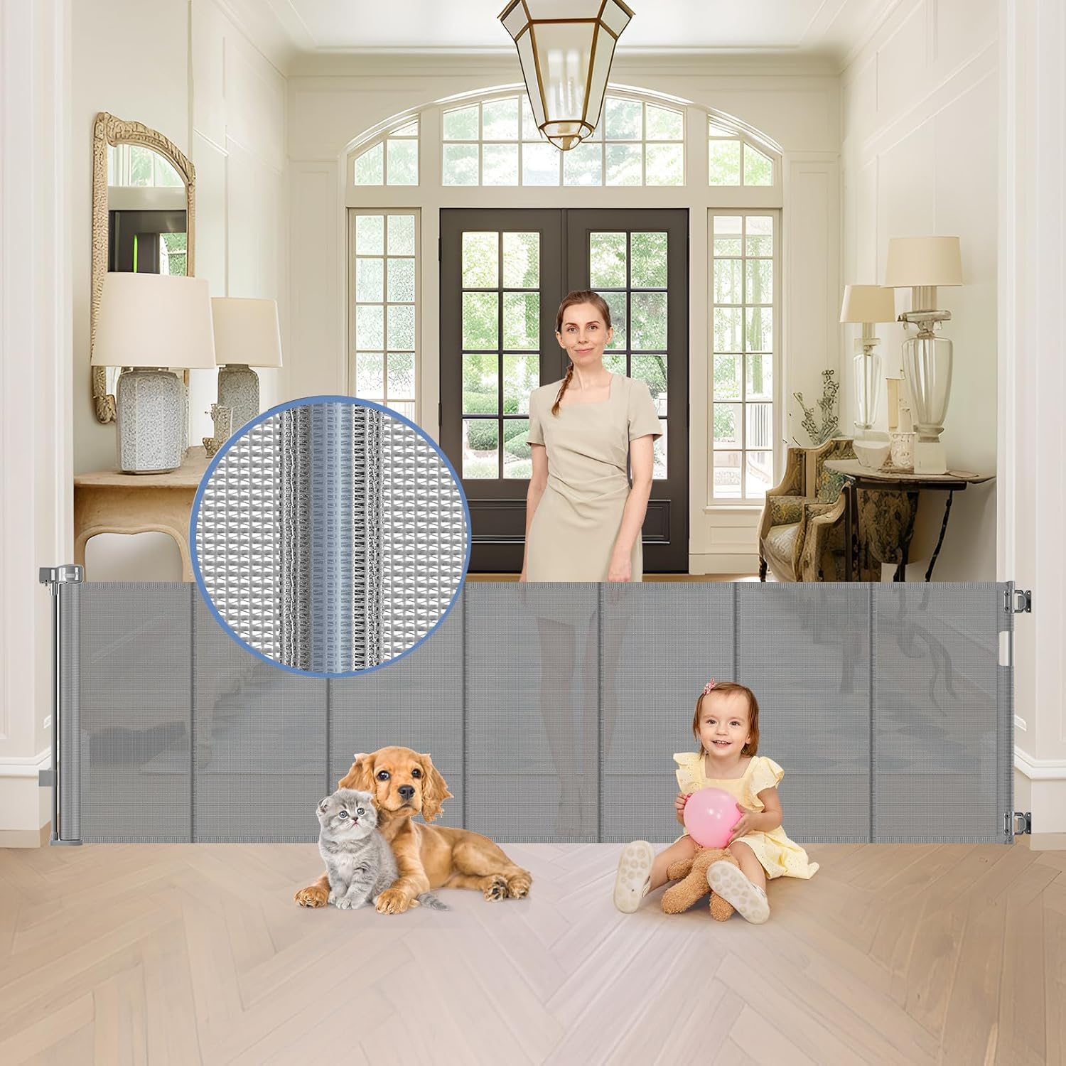 90 Inch Extra Wide Retractable Baby Gate for Large Openings