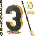 Number 3 Pinata 20 in Gold Black - Party Decoration & Game