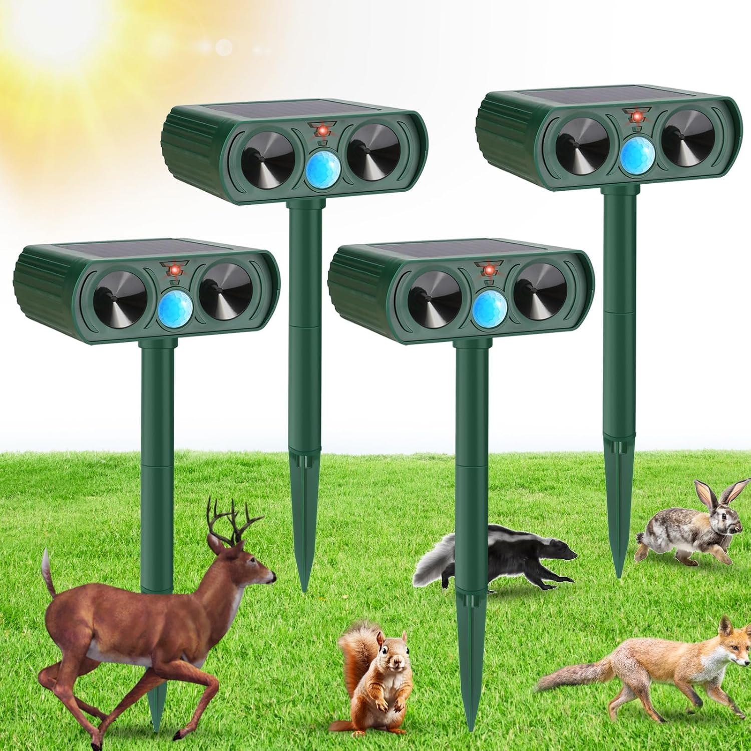 4 Pack Ultrasonic Animal Repellent Devices for Outdoor Use