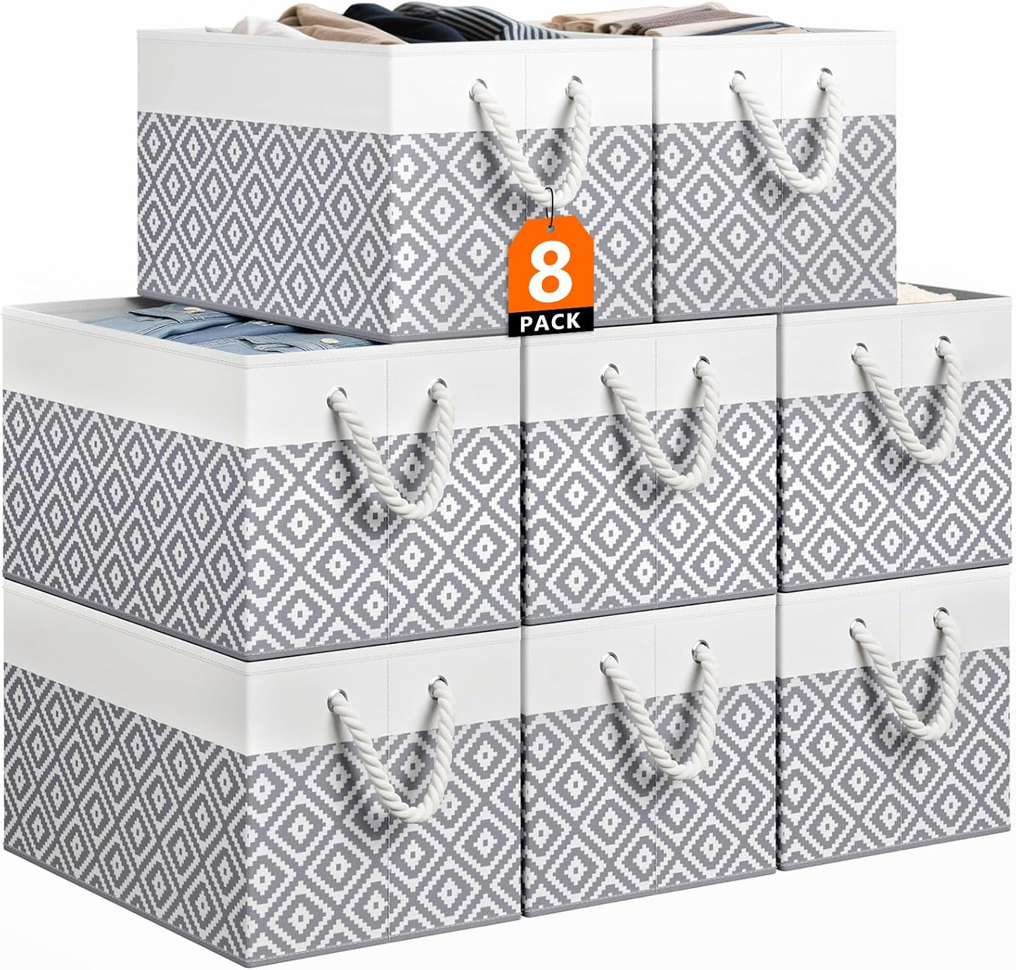 Large Storage Bins 8-Pack for Organizing Clothes and Books