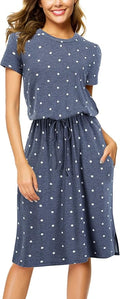 Simier Fariry Womens Hide Belly Midi Dress with Pockets - Casual Work