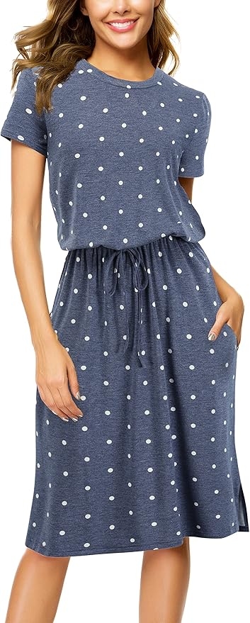 Simier Fariry Womens Hide Belly Casual Midi Dresses with Pockets