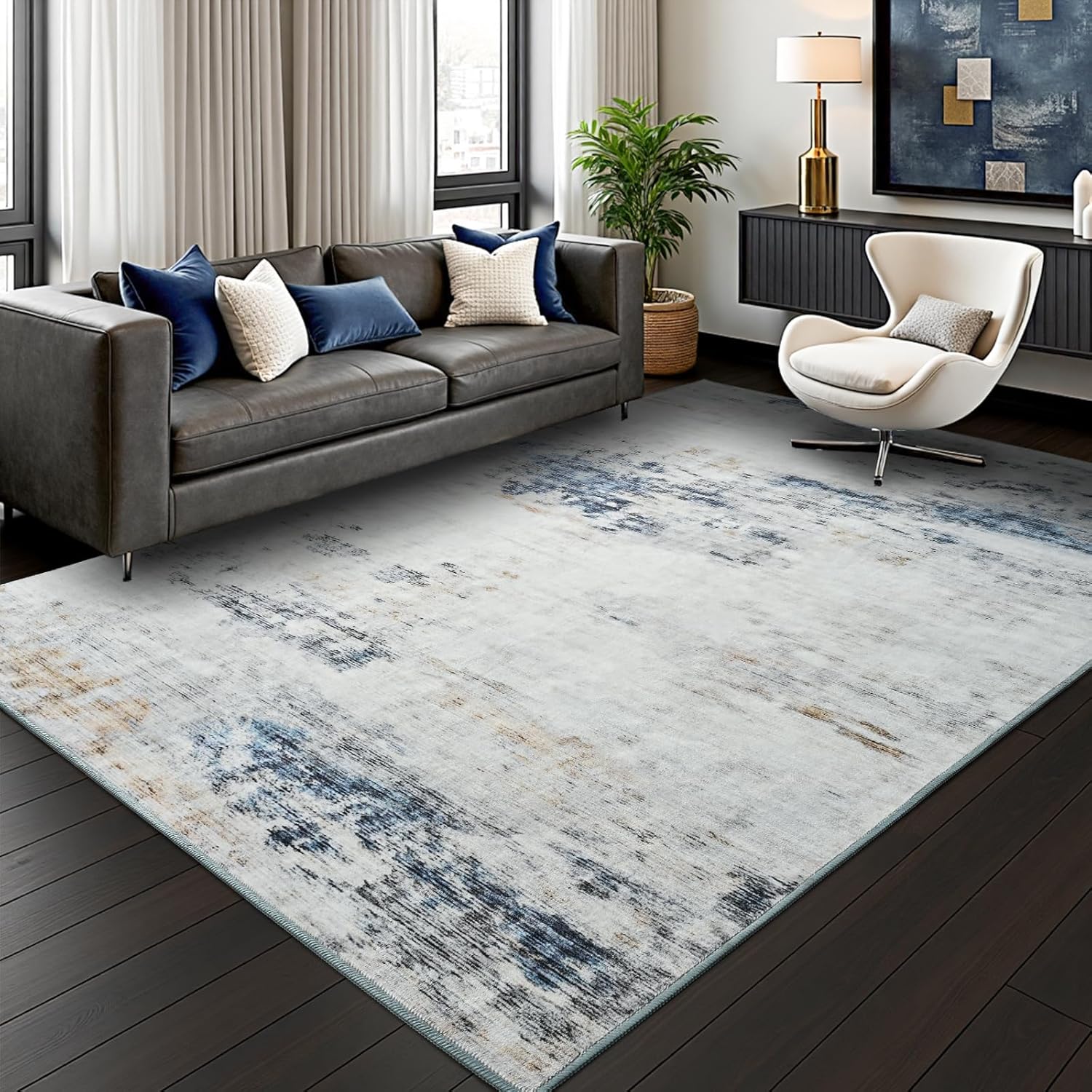 Toneed Abstract Area Rug 5x7 Soft Non Slip Washable Design