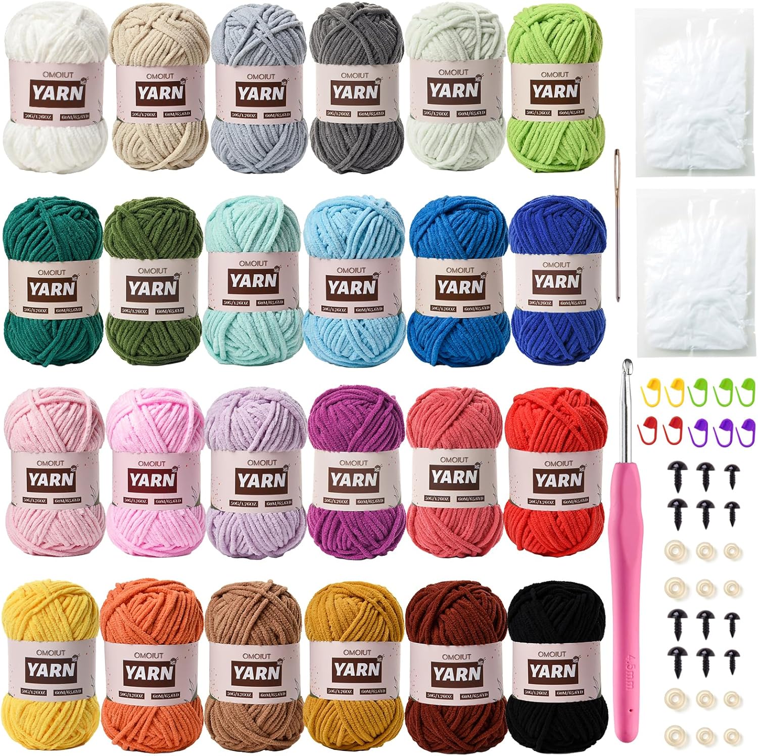 24 Pack Chenille Velvet Yarn for Crocheting Soft Projects
