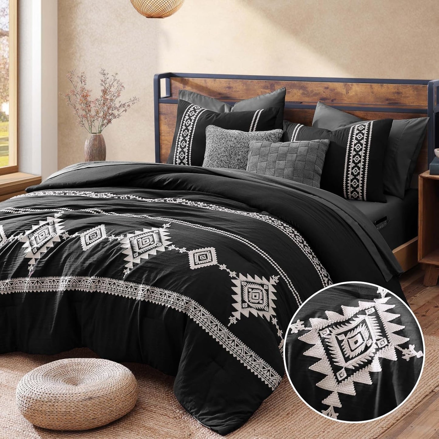 MaiReve California King Size Comforter Set with Embroidery Design