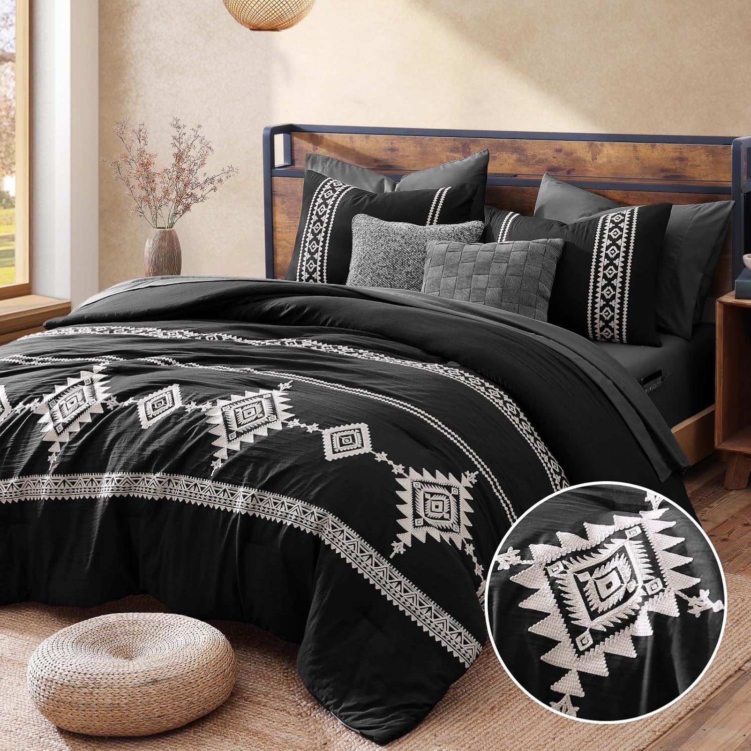 MaiReve California King Size Comforter Set with Embroidery Design