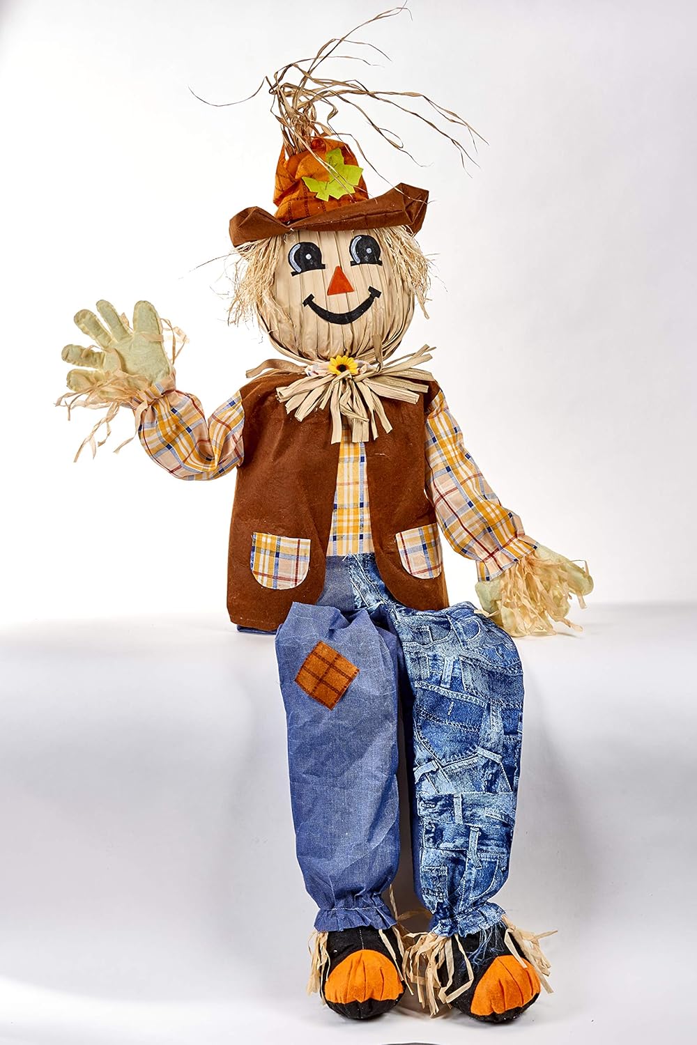 60 in Life Size Harvest Sitting Scarecrow for Fall Decor