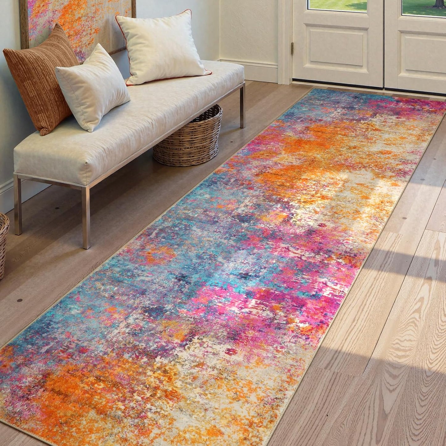 Lahome Modern Abstract Runner Rug - Colorful Non Slip Carpet