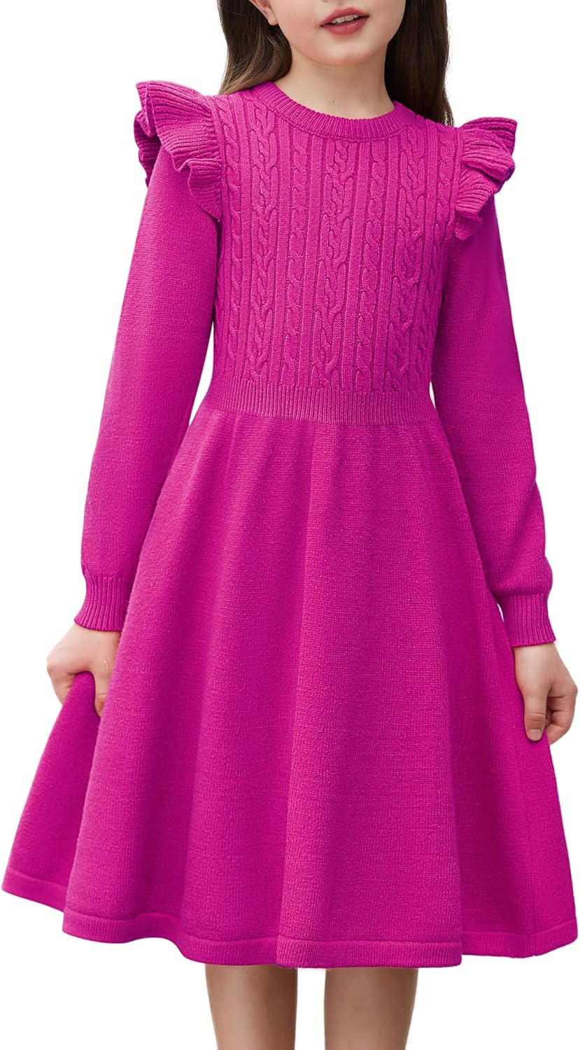 Arshiner Girls Sweater Dress for Fall Winter with Lantern Sleeves