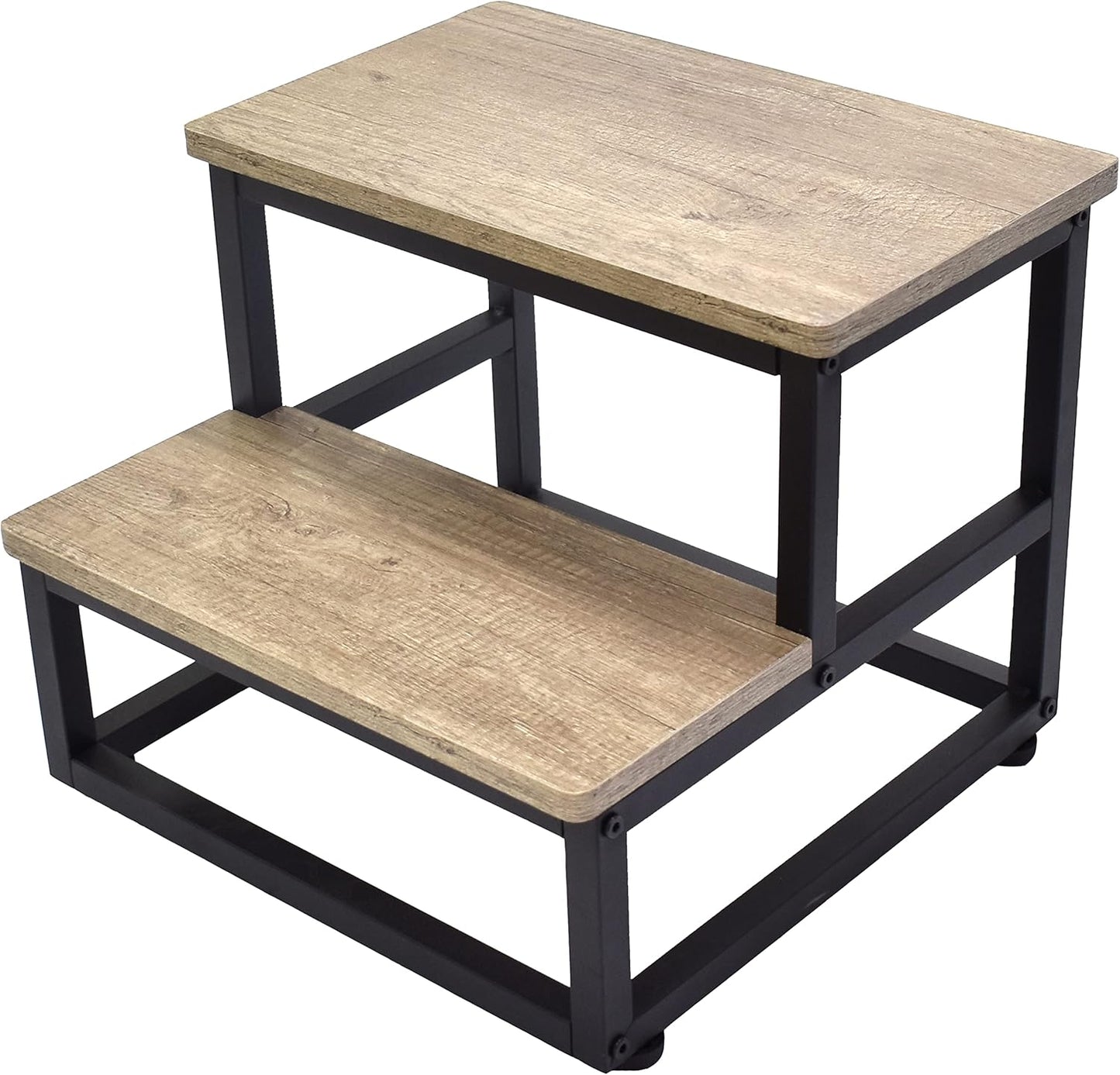 Wood and Metal Step Stool for Adults and Kids, Beige Design