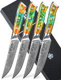 Steak Knives Set of 4 Ultra Sharp Non Serrated 5in - Elegant Damascus