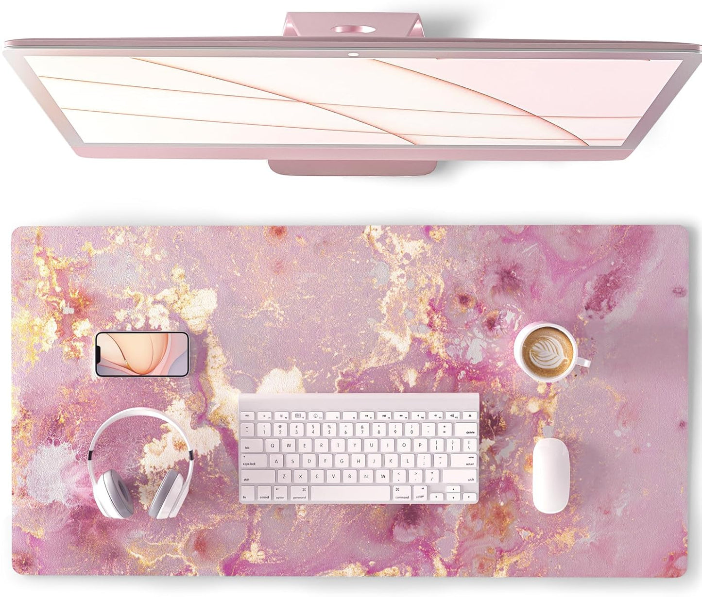 Rose Gold Marble Desk Mat | Waterproof PU Leather | Large Gaming Pad - QiyI