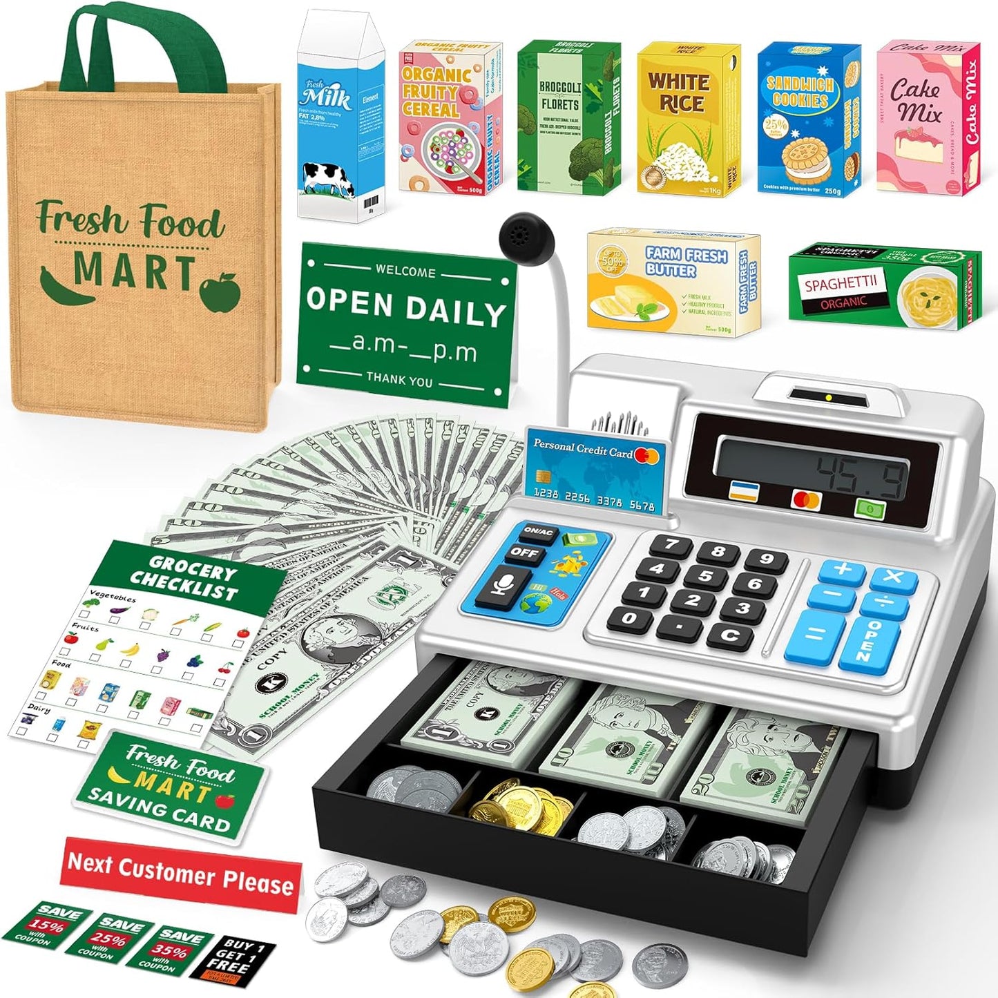 Calculator Cash Register Toy for Kids - Fun Grocery Store Playset