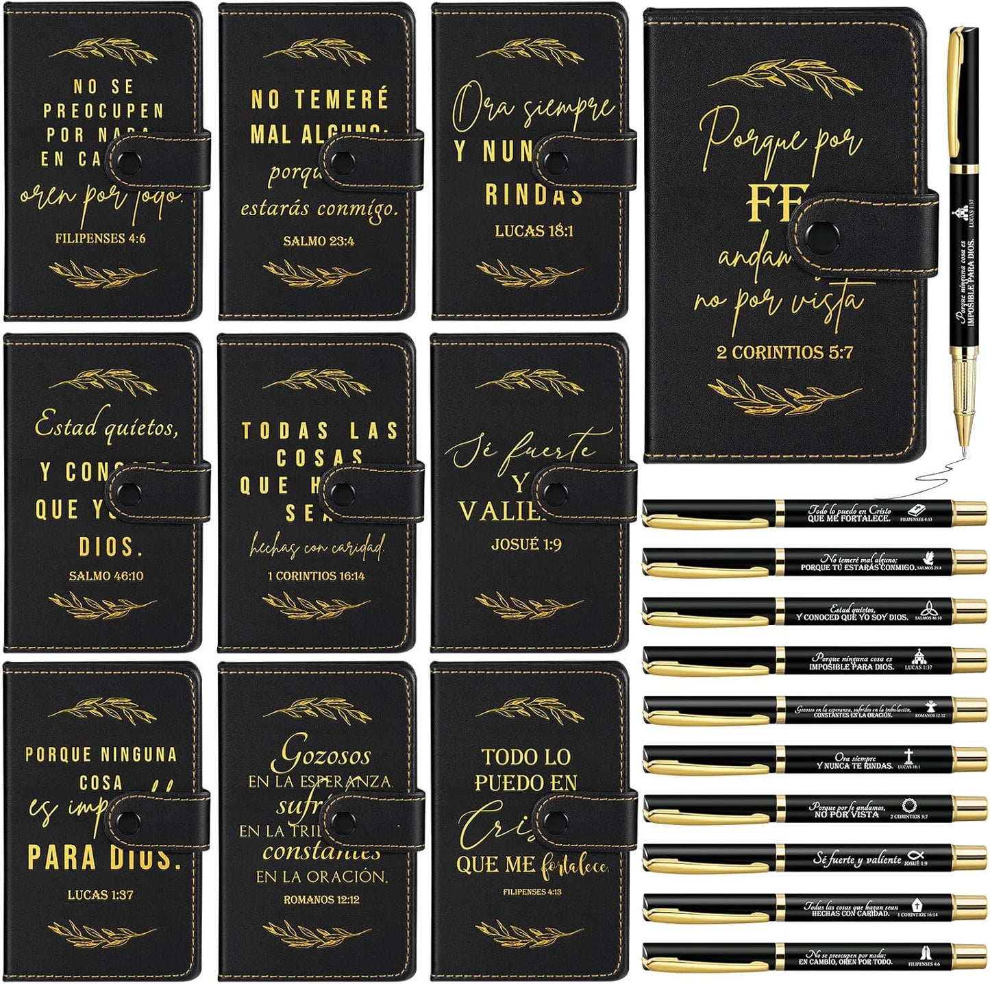 Spakon 10 Sets Christian Gifts Bulk Leather Notebook with Pen