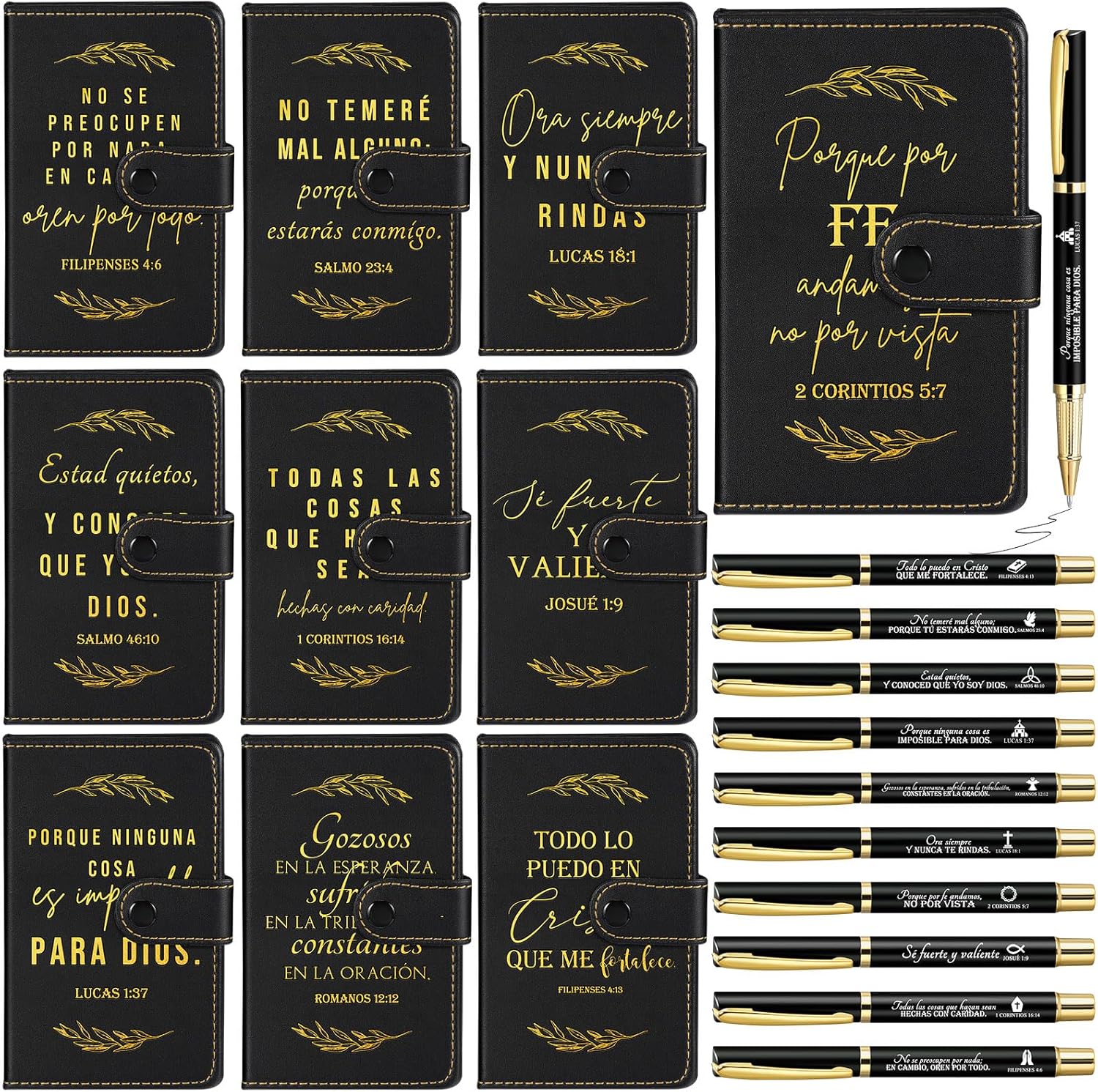 Spakon 10 Sets Christian Gifts Bulk Leather Notebook with Pen