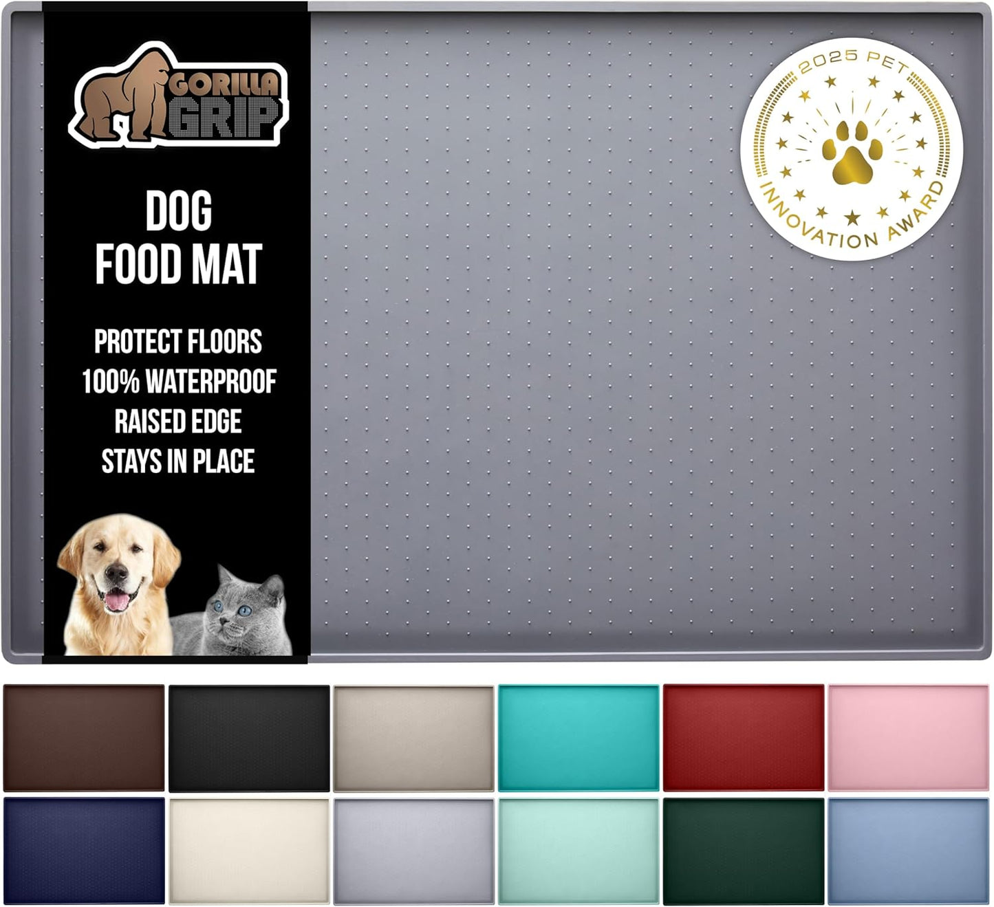 GORILLA GRIP Waterproof Raised Edge Silicone Pet Feeding Mat
