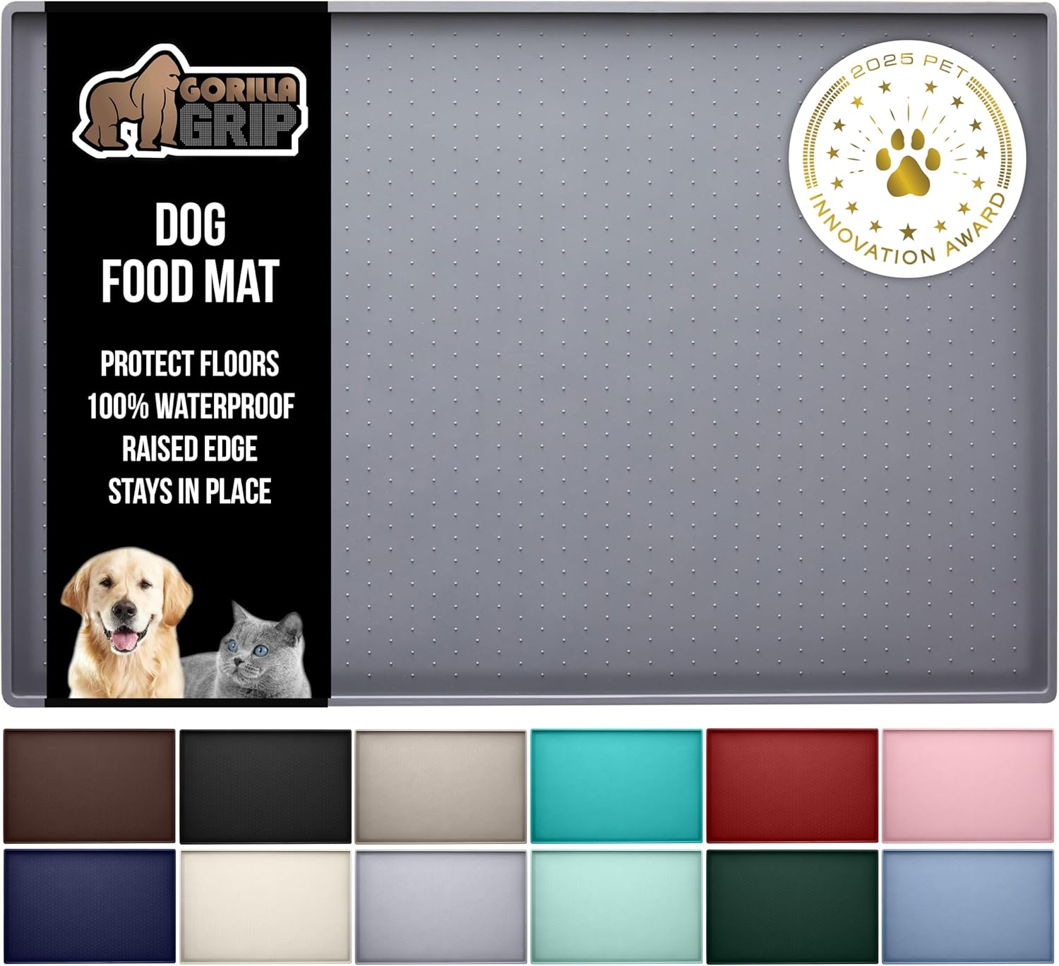 GORILLA GRIP Waterproof Raised Edge Silicone Pet Feeding Mat