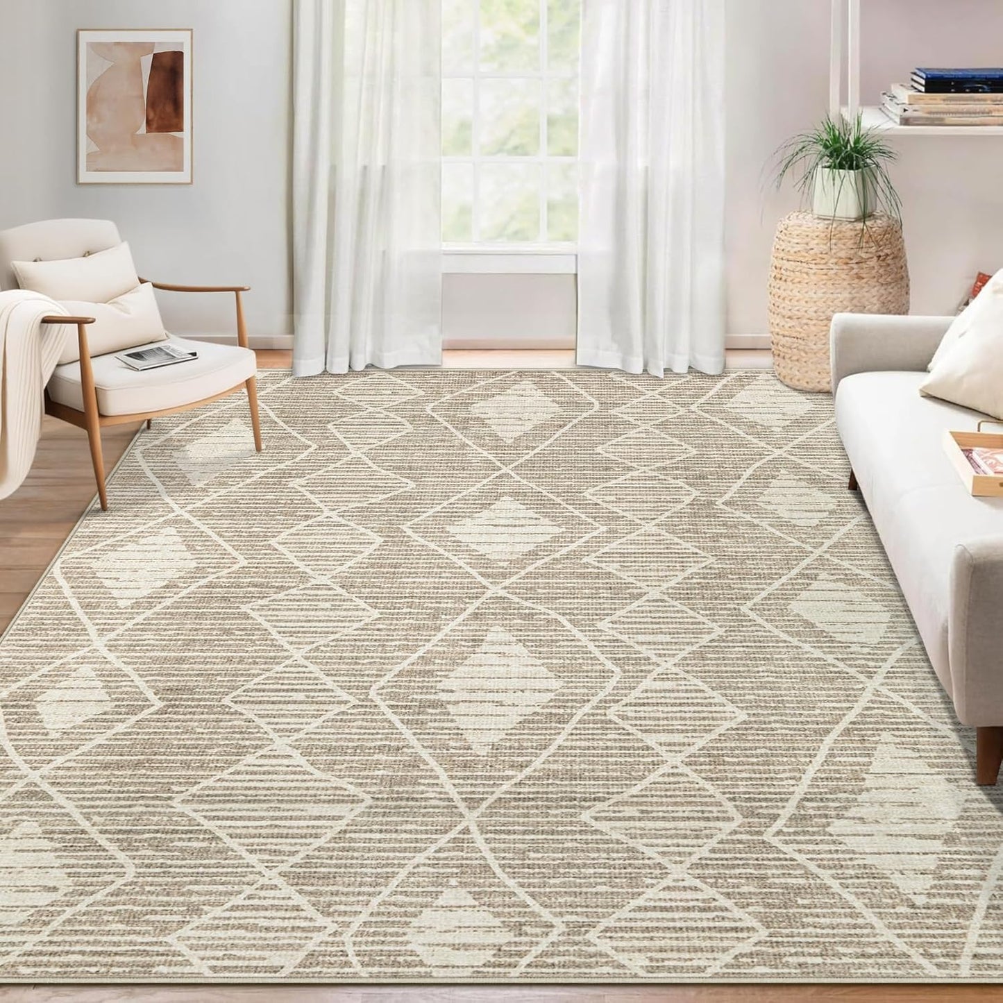 Large Washable Boho Moroccan Area Rug 6x9 for Modern Homes