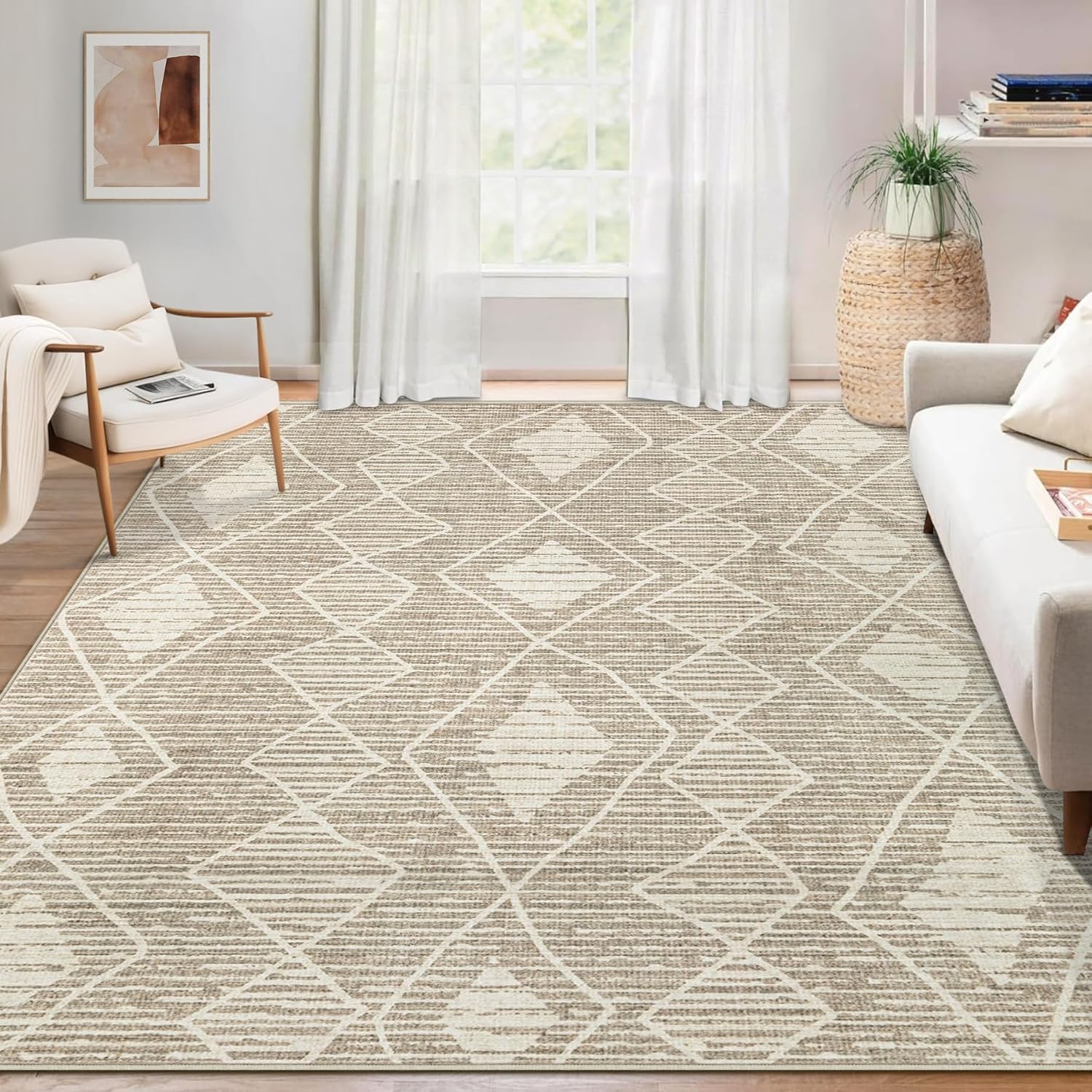 Large Washable Boho Moroccan Area Rug 6x9 for Modern Homes