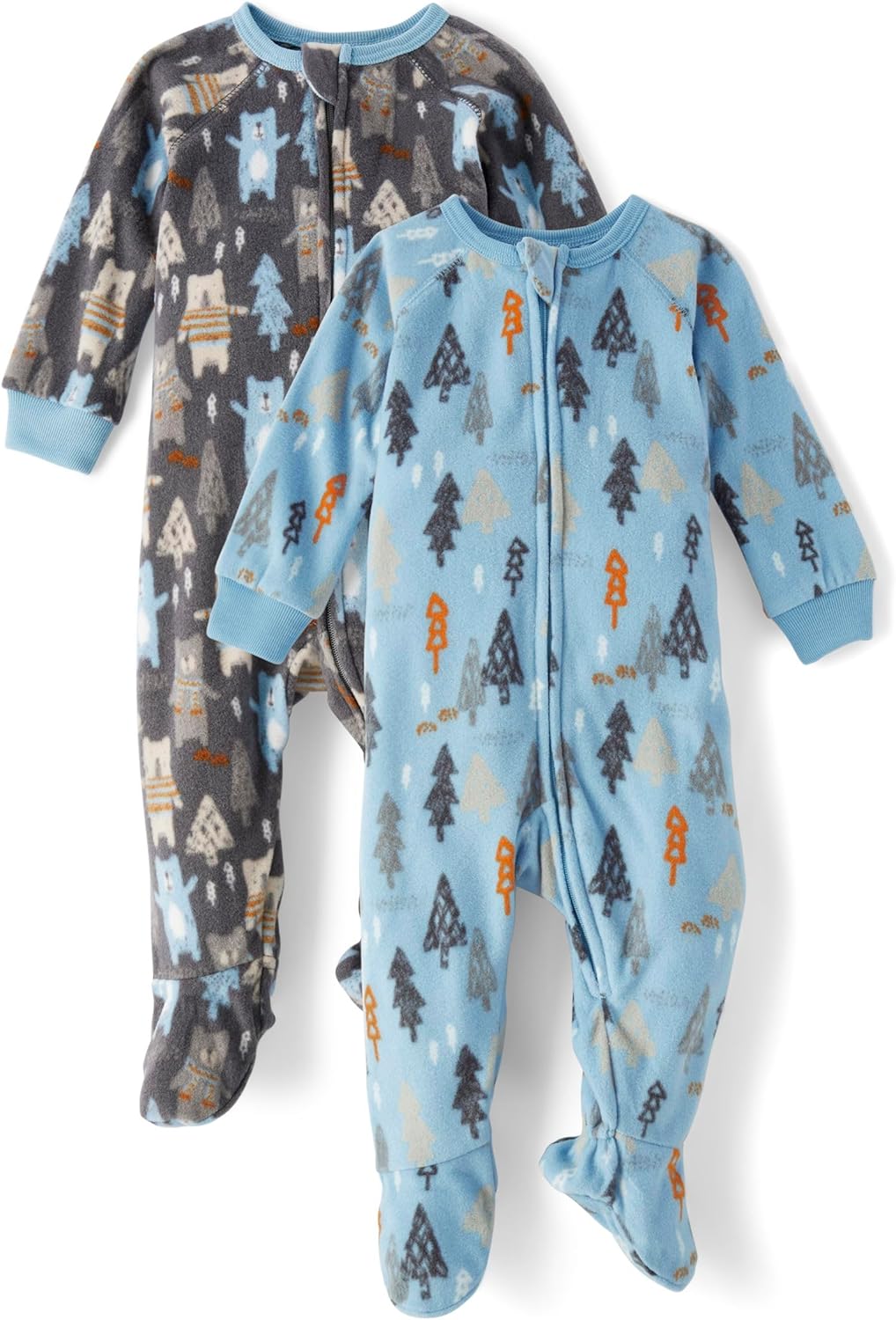 Cozy Baby Boys' Fleece Zip-Front One Piece Pajamas 2-Pack