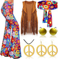 60s 70s Hippie Costume Set for Women - 7 Pcs Boho Outfit