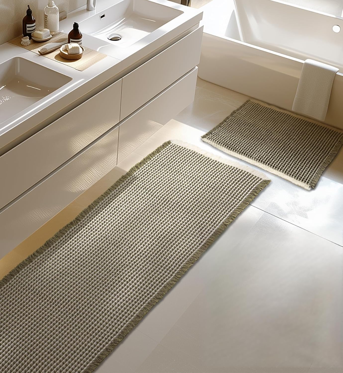 Large Waffle Bath Mat Set for Ultra Absorbent Comfort and Safety