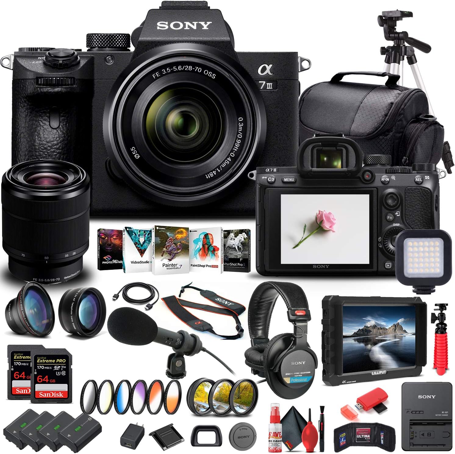 Sony Alpha a7 III Mirrorless Camera Bundle with 4K Monitor and More