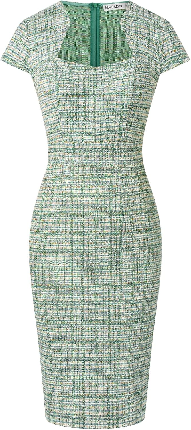 Gorgeous Pencil Dress for Work - Cap Sleeve Tweed Style
