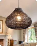 Karjear Black Rattan Chandelier - Unique Wicker Pendant Light